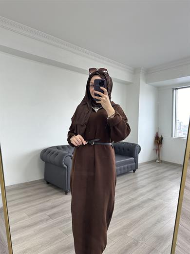 Fermuarlı Triko Elbise Acı Kahve