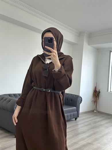 Fermuarlı Triko Elbise Acı Kahve
