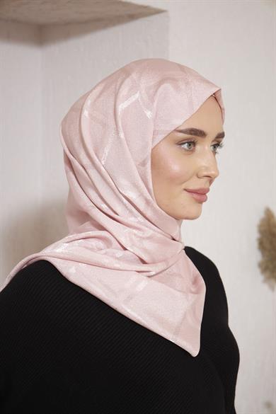 Parlak İtalyan Jakar Şal Kare Desen Gül Kurusu