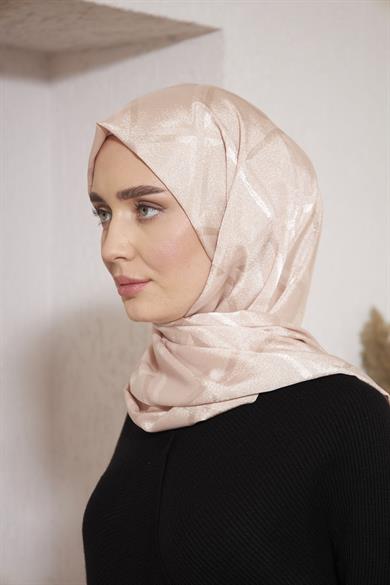 Parlak İtalyan Jakar Şal Kare Desen Sütlü Kahve