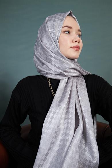 Parlak İtalyan Jakar Şal Kaz Ayağı Desen Gri