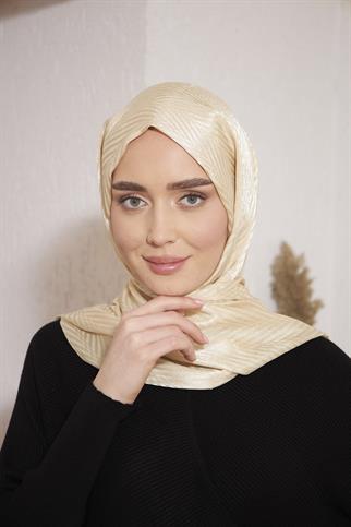 Parlak İtalyan Jakar Şal ZigZag Desen Bej