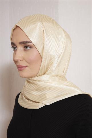 Parlak İtalyan Jakar Şal ZigZag Desen Bej