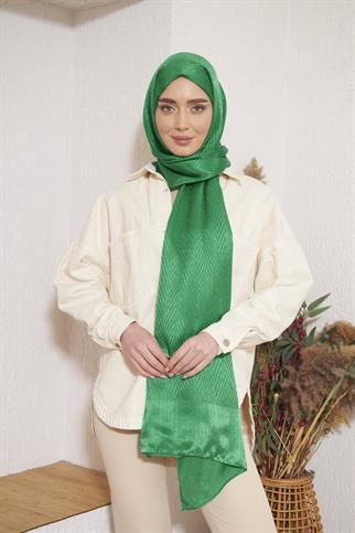 Parlak İtalyan Jakar Şal ZigZag Desen Benetton Yeşili