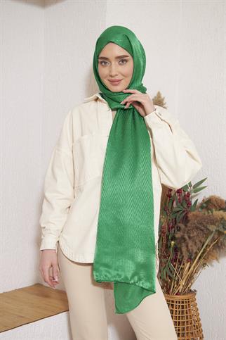 Parlak İtalyan Jakar Şal ZigZag Desen Benetton Yeşili