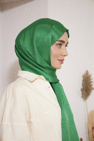Parlak İtalyan Jakar Şal ZigZag Desen Benetton Yeşili
