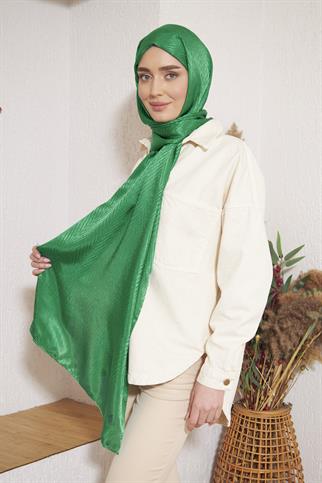 Parlak İtalyan Jakar Şal ZigZag Desen Benetton Yeşili