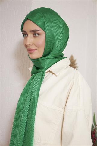 Parlak İtalyan Jakar Şal ZigZag Desen Benetton Yeşili