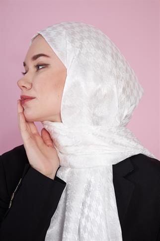 Parlak İtalyan Jakar Şal Kaz Ayağı Desen Ekru
