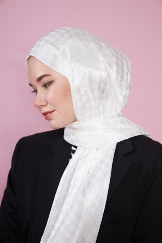 Parlak İtalyan Jakar Şal Kaz Ayağı Desen Ekru