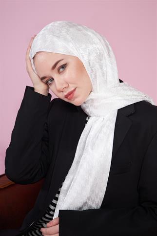 Parlak İtalyan Jakar Şal Kaz Ayağı Desen Ekru