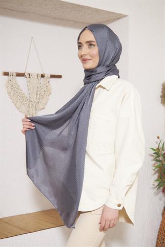 Parlak İtalyan Jakar Şal ZigZag Desen Füme