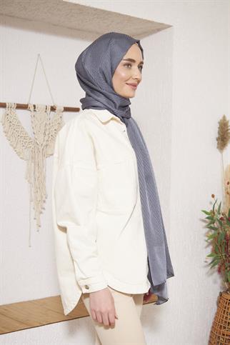 Parlak İtalyan Jakar Şal ZigZag Desen Füme