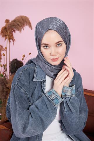 Parlak İtalyan Jakar Şal Kaz Ayağı Desen Füme