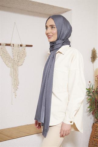 Parlak İtalyan Jakar Şal ZigZag Desen Füme