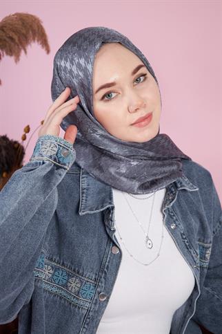 Parlak İtalyan Jakar Şal Kaz Ayağı Desen Füme