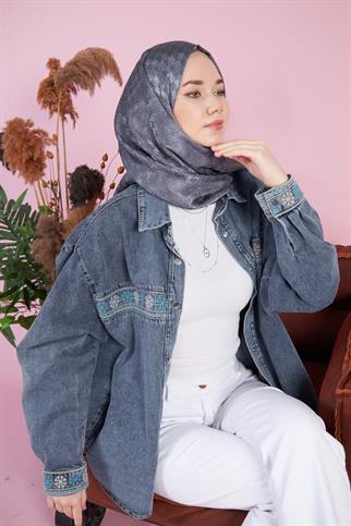 Parlak İtalyan Jakar Şal Kaz Ayağı Desen Füme