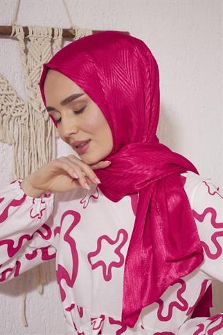 Parlak İtalyan Jakar Şal ZigZag Desen Fuşya