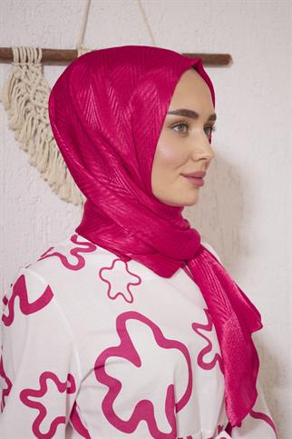 Parlak İtalyan Jakar Şal ZigZag Desen Fuşya