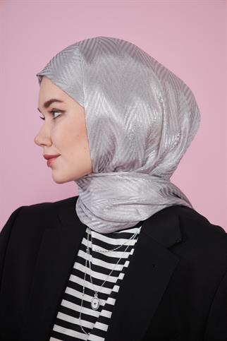 Parlak İtalyan Jakar Şal ZigZag Desen Gri