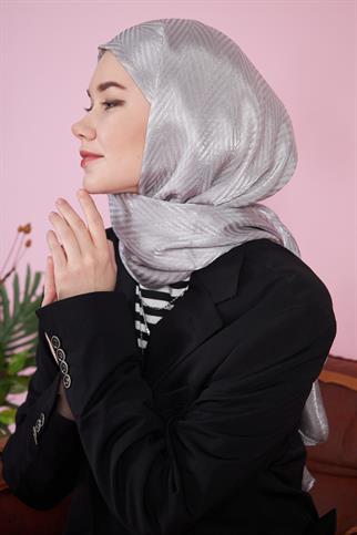 Parlak İtalyan Jakar Şal ZigZag Desen Gri