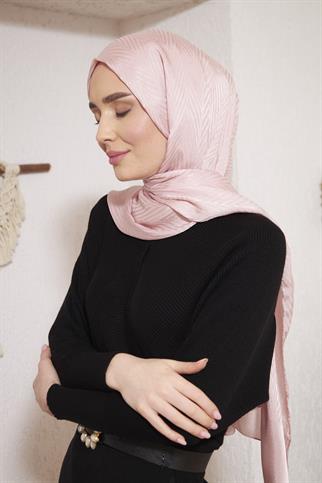 Parlak İtalyan Jakar Şal ZigZag Desen Gül Kurusu