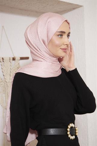 Parlak İtalyan Jakar Şal ZigZag Desen Gül Kurusu