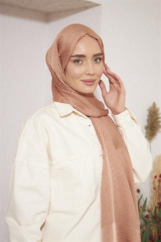 Parlak İtalyan Jakar Şal ZigZag Desen Latte