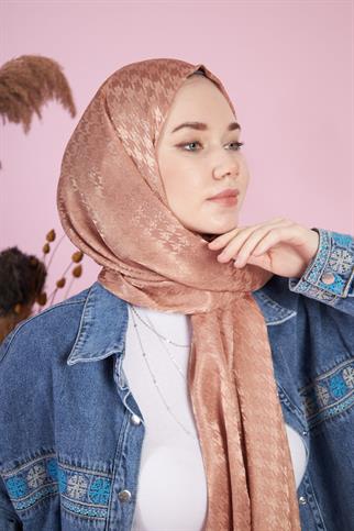 Parlak İtalyan Jakar Şal Kaz Ayağı Desen Latte