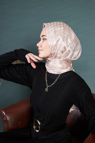 Parlak İtalyan Jakar Şal Kaz Ayağı Desen Sütlü Kahve