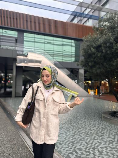 Retro Desen Soft Şal Yağ Yeşili