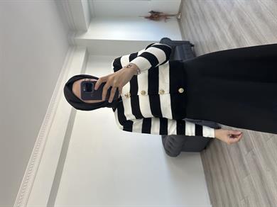 Triko Çizgili  Hırka // Siyah