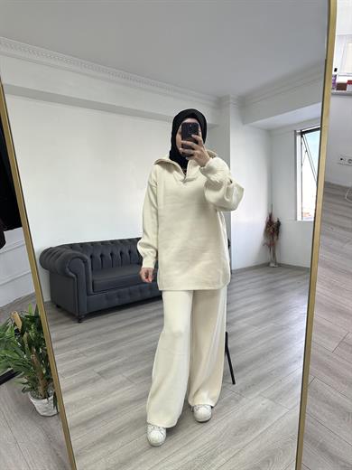 Triko Tunik Takım Krem