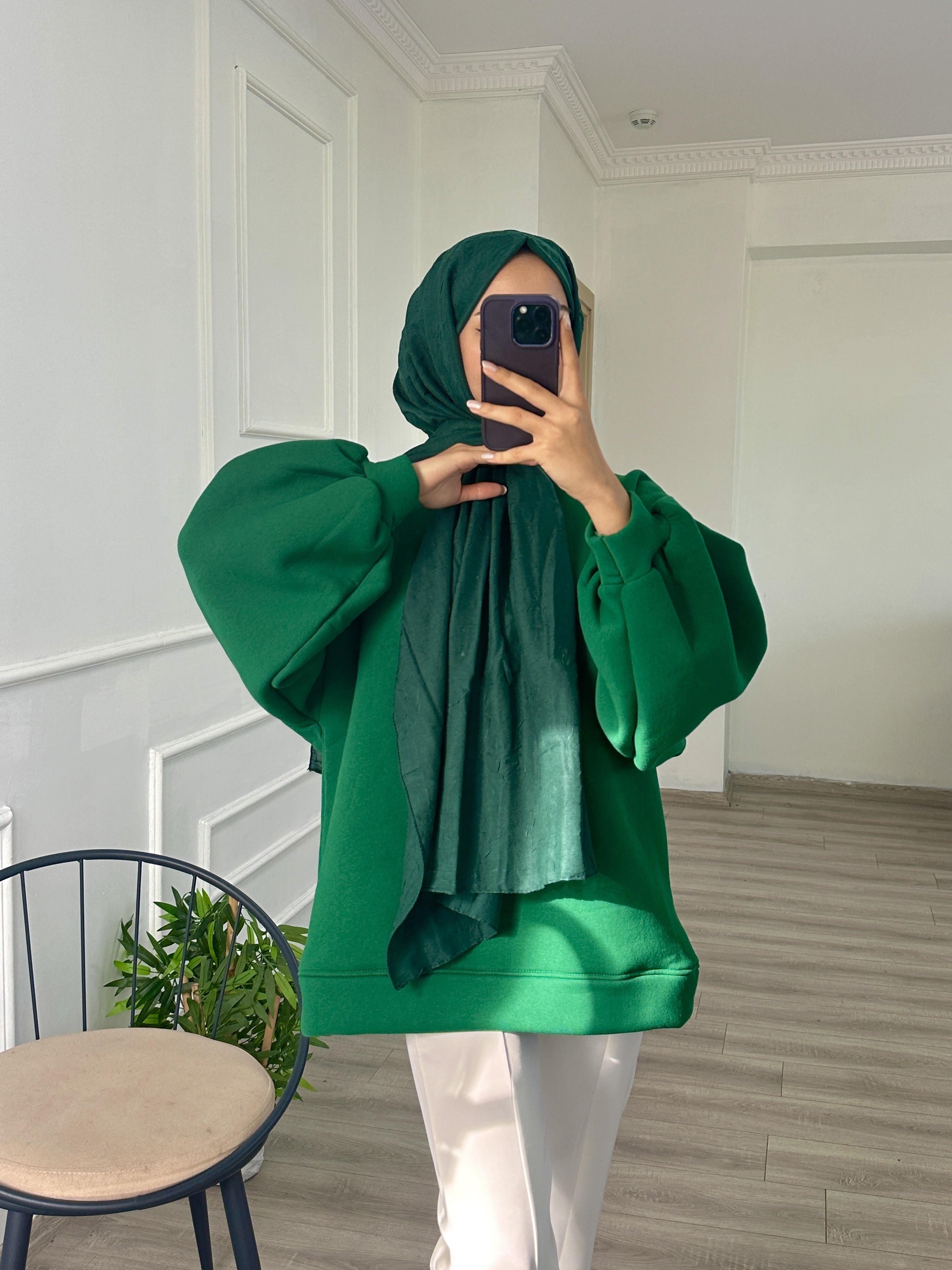3 İplik Sweatshit Kapşonlu Benetton Yeşil