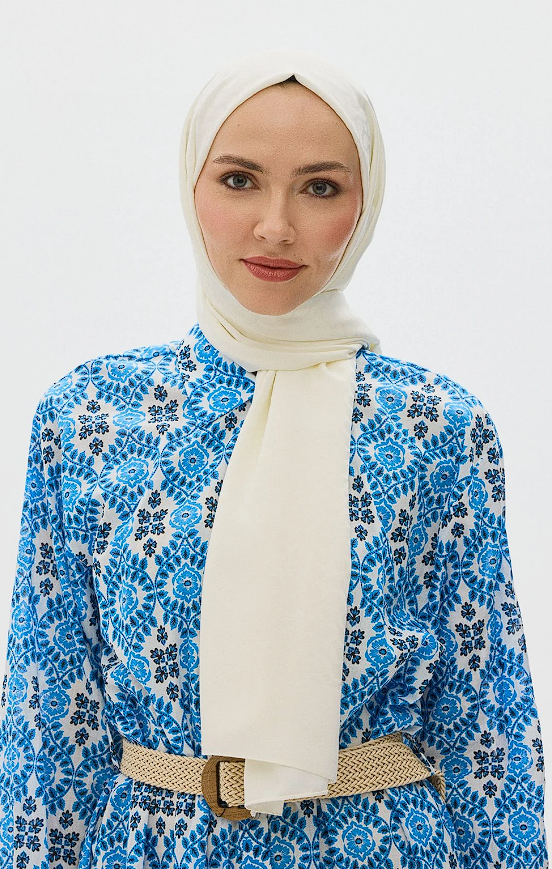 Bloom Desen Jakar Şal Ekru