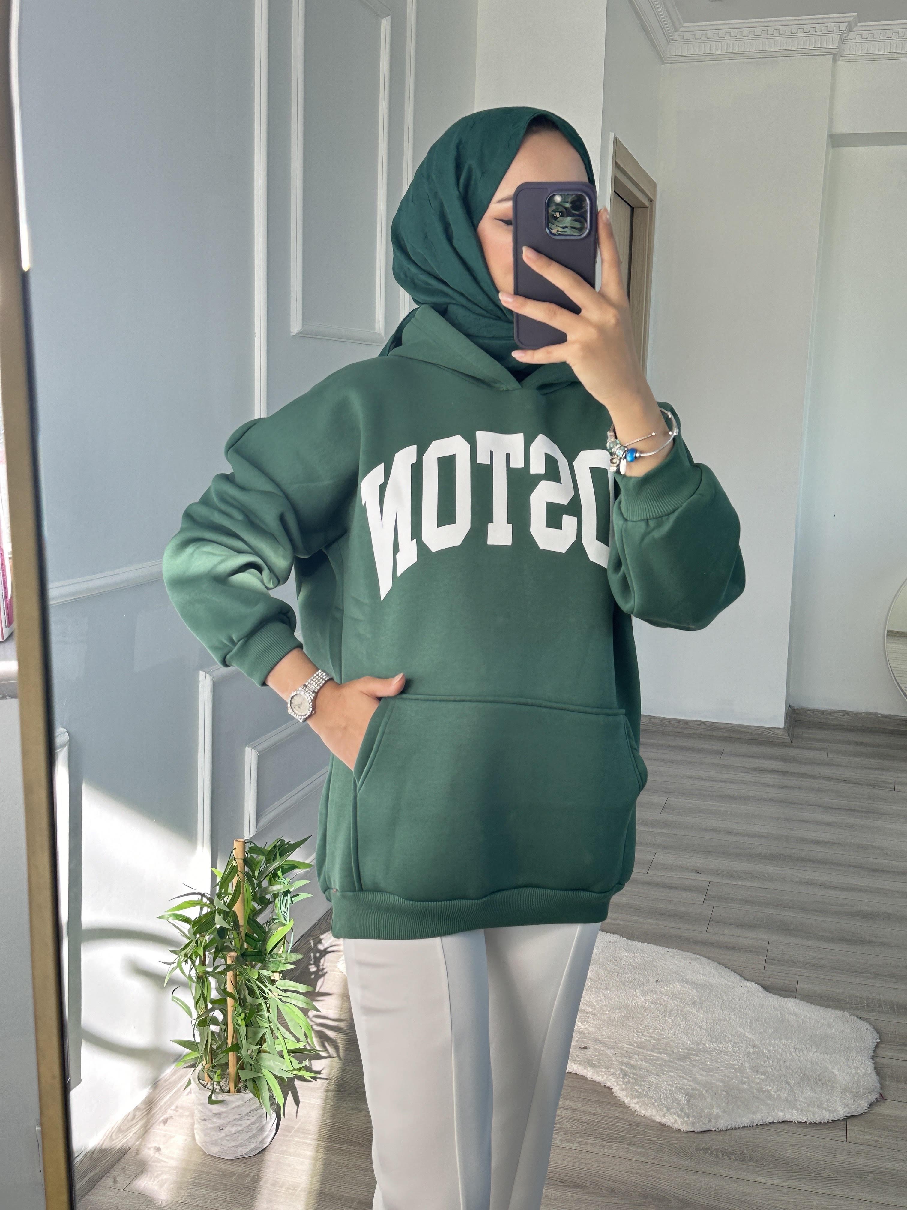 BOSTON Sweatshirt Kapşonlu ÇİMEN YEŞİL