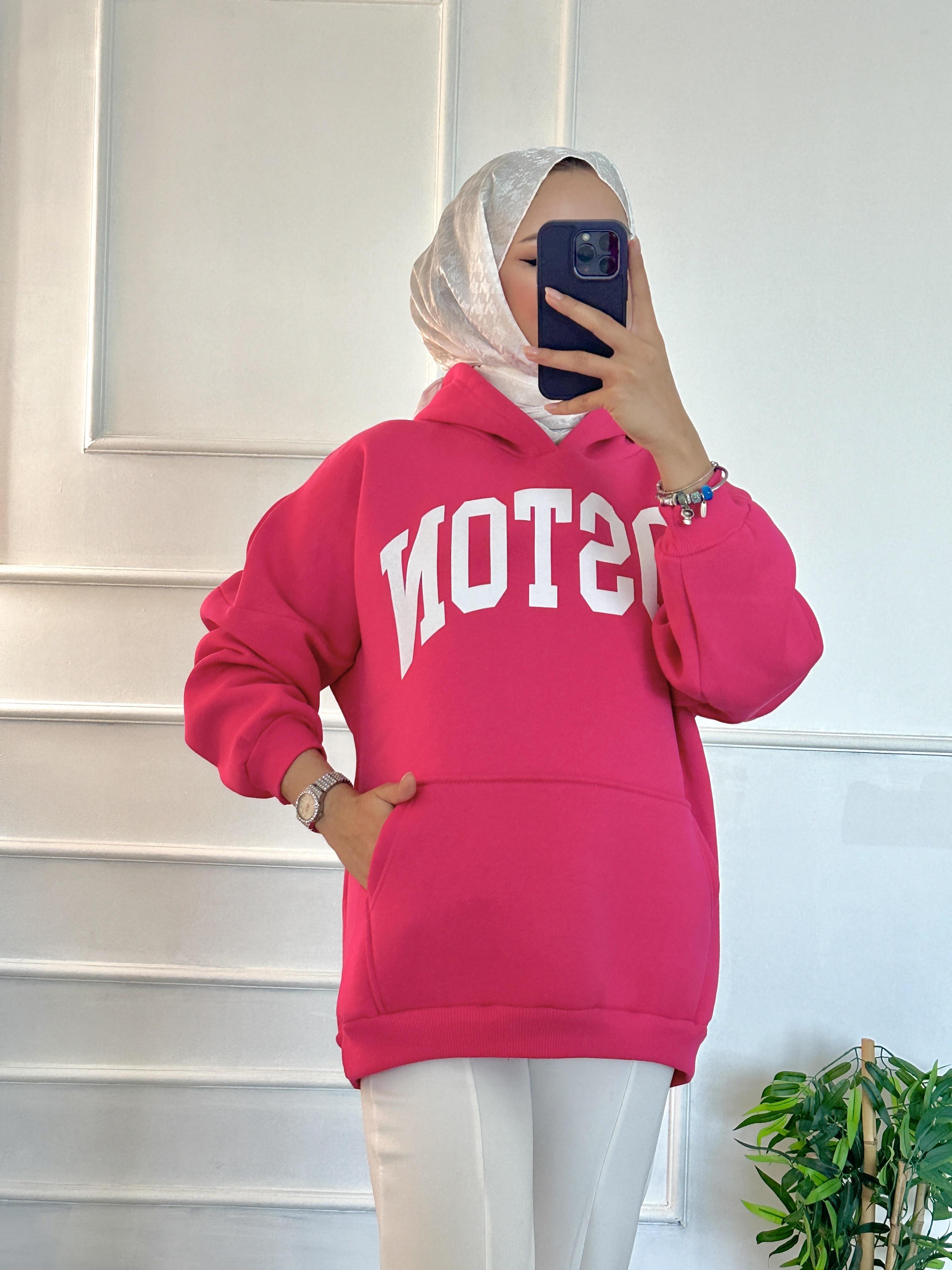 BOSTON Sweatshirt Kapşonlu PEMBE