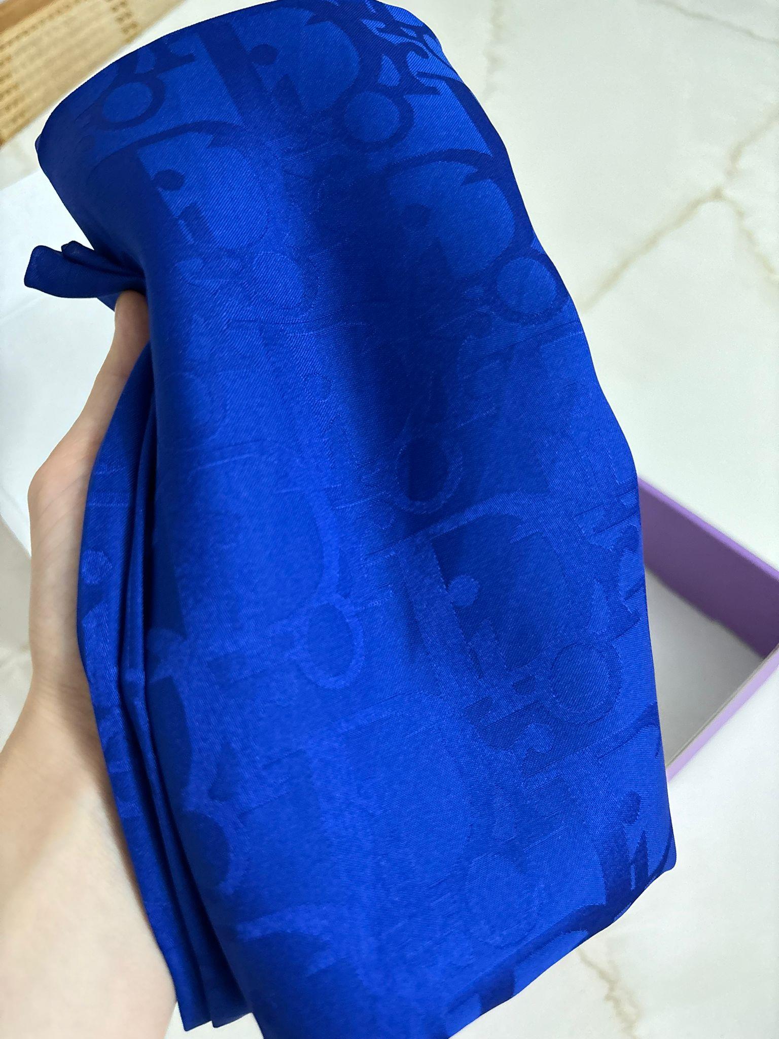 D Desen Jakar Şal Saks Mavisi