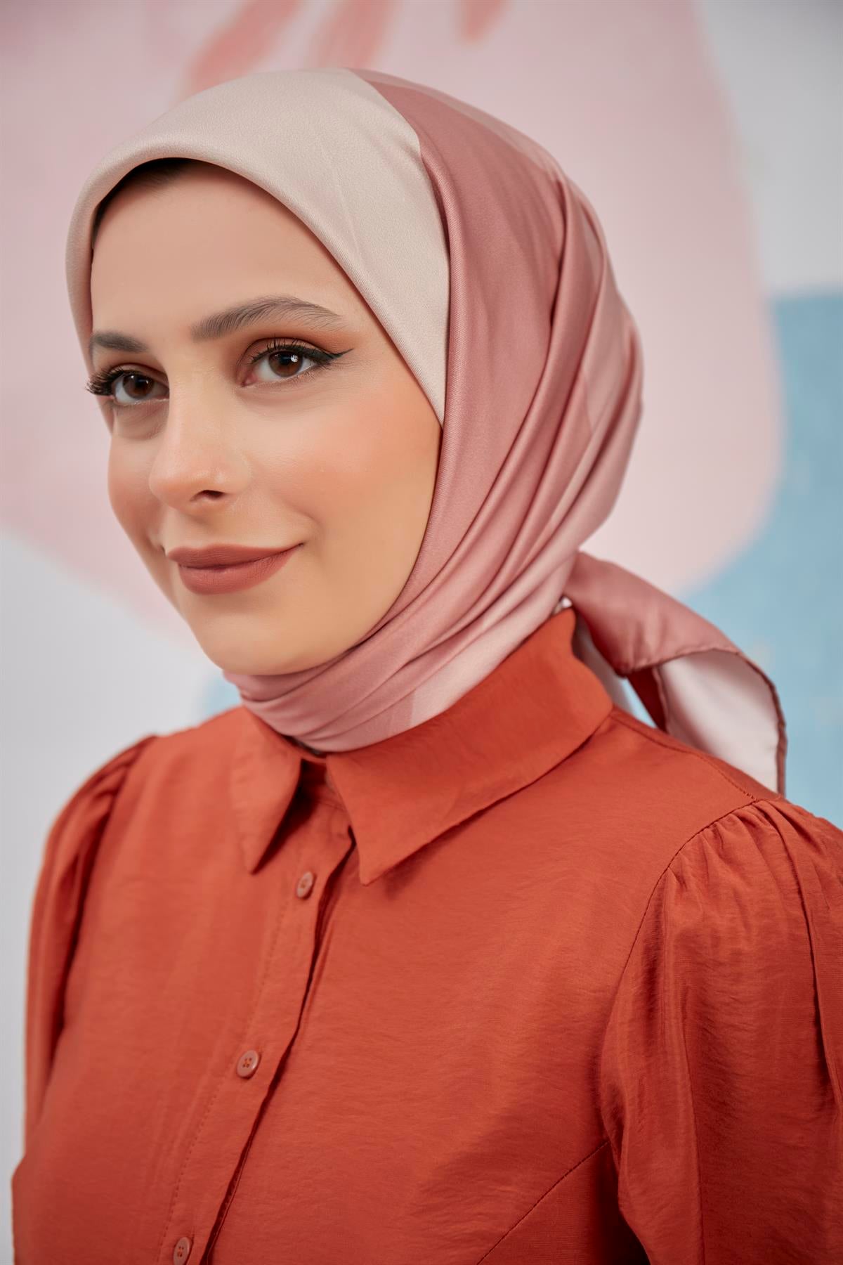 Dijital Baskılı Twill Eşarp Gül Kurusu