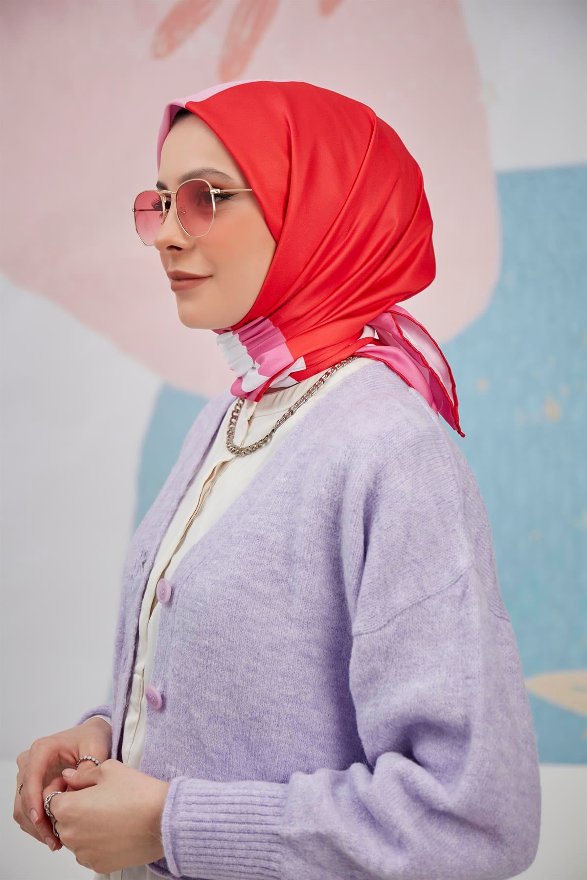 Dijital Baskılı Twill Eşarp Kırmızı