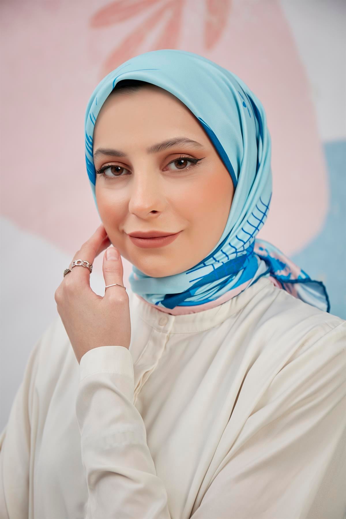 Dijital Baskılı Twill Eşarp Mavi