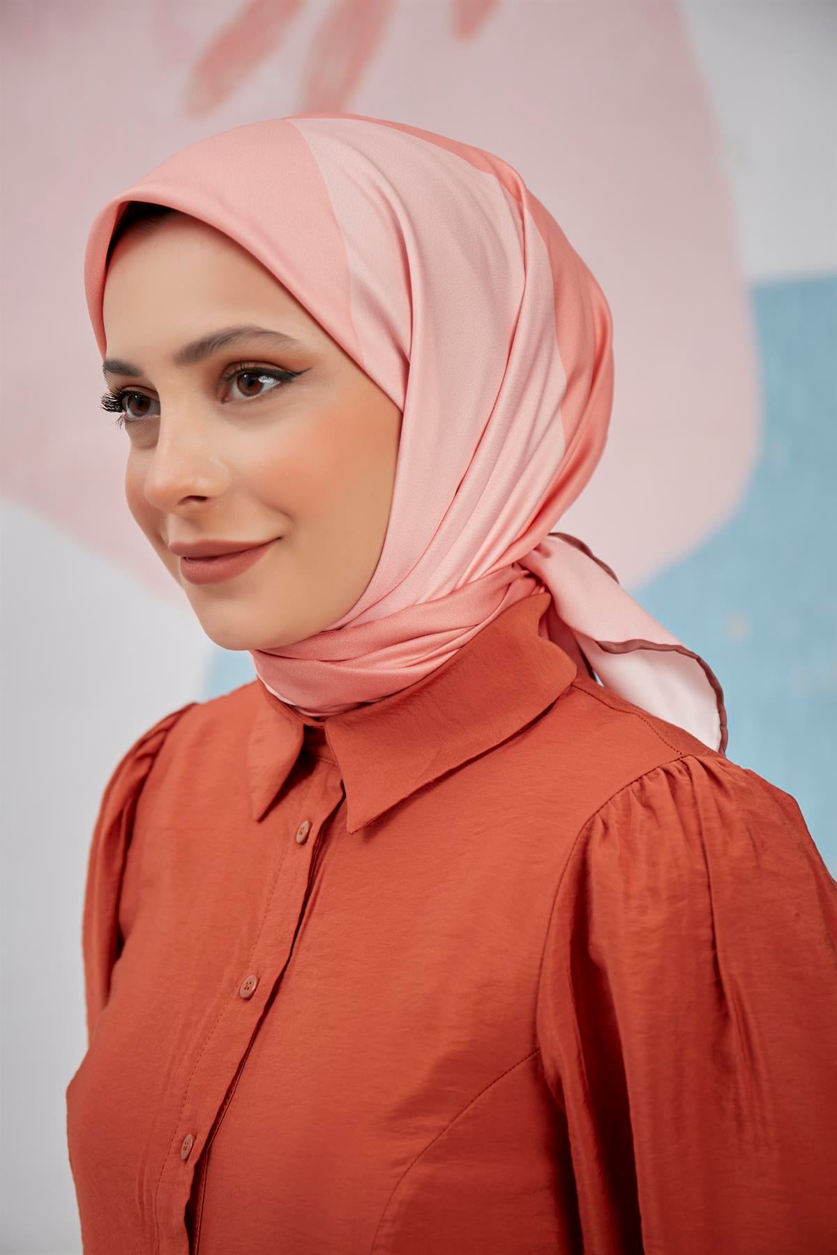 Dijital Baskılı Twill Eşarp Pembe