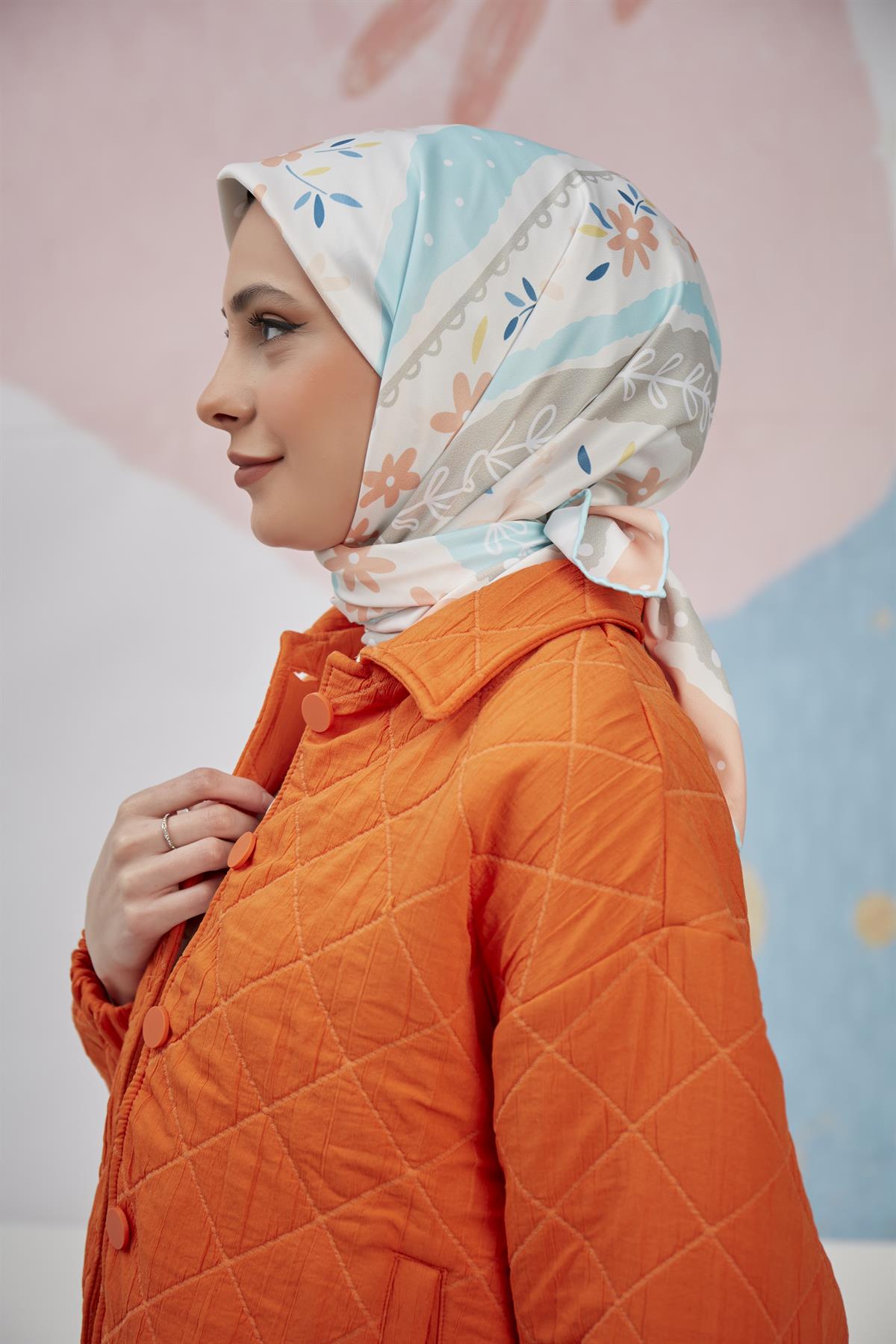 Dijital Baskılı Twill Eşarp Somon