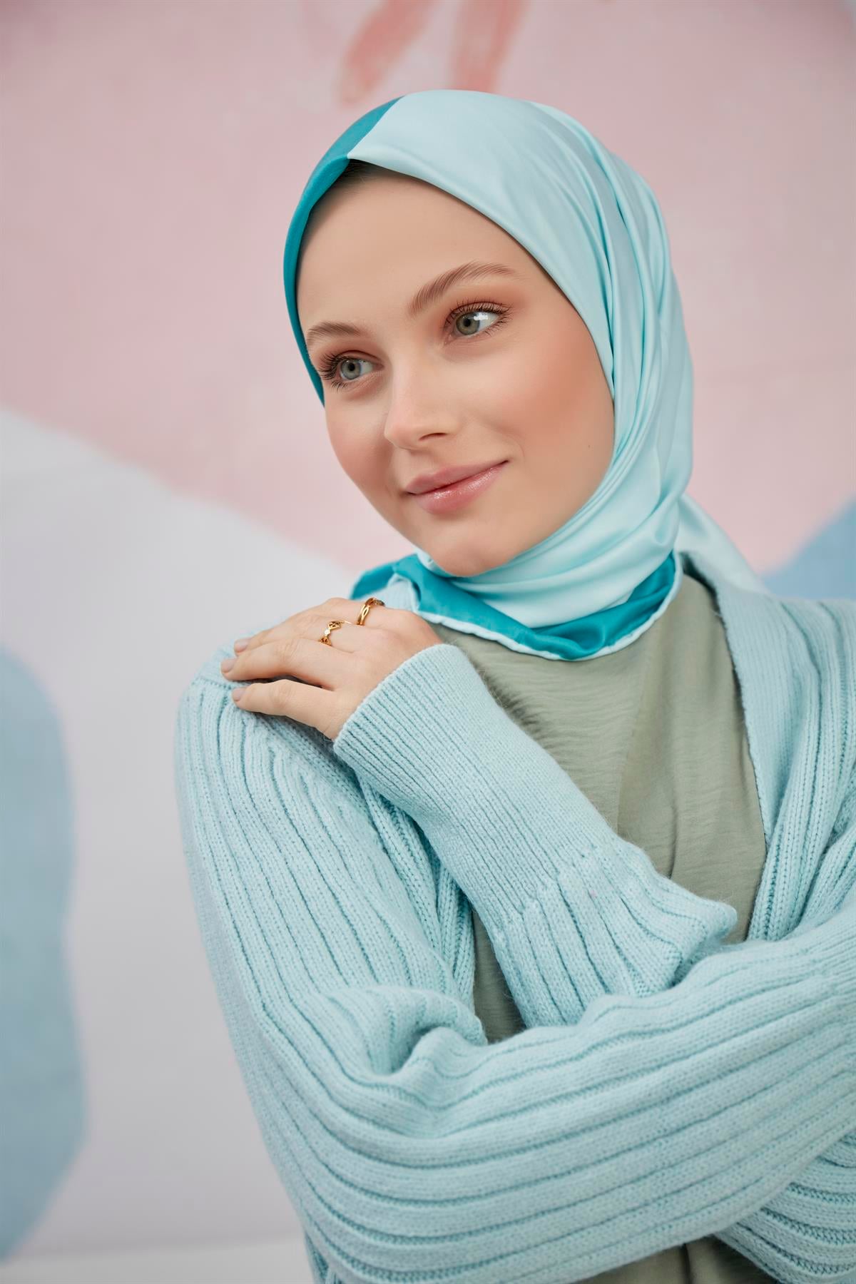 Dijital Baskılı Twill Eşarp Su Yeşili-Mint Yeşili