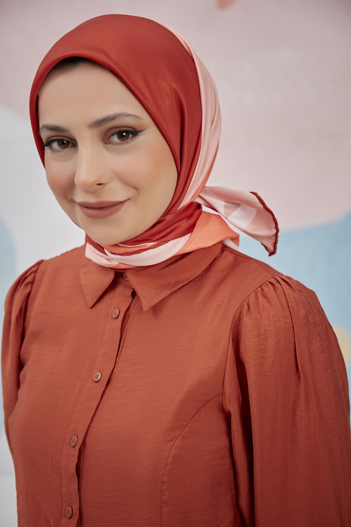 Dijital Baskılı Twill Eşarp Turuncu