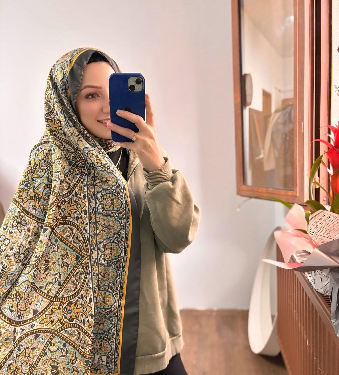 Retro Desen Soft Şal Füme-camel