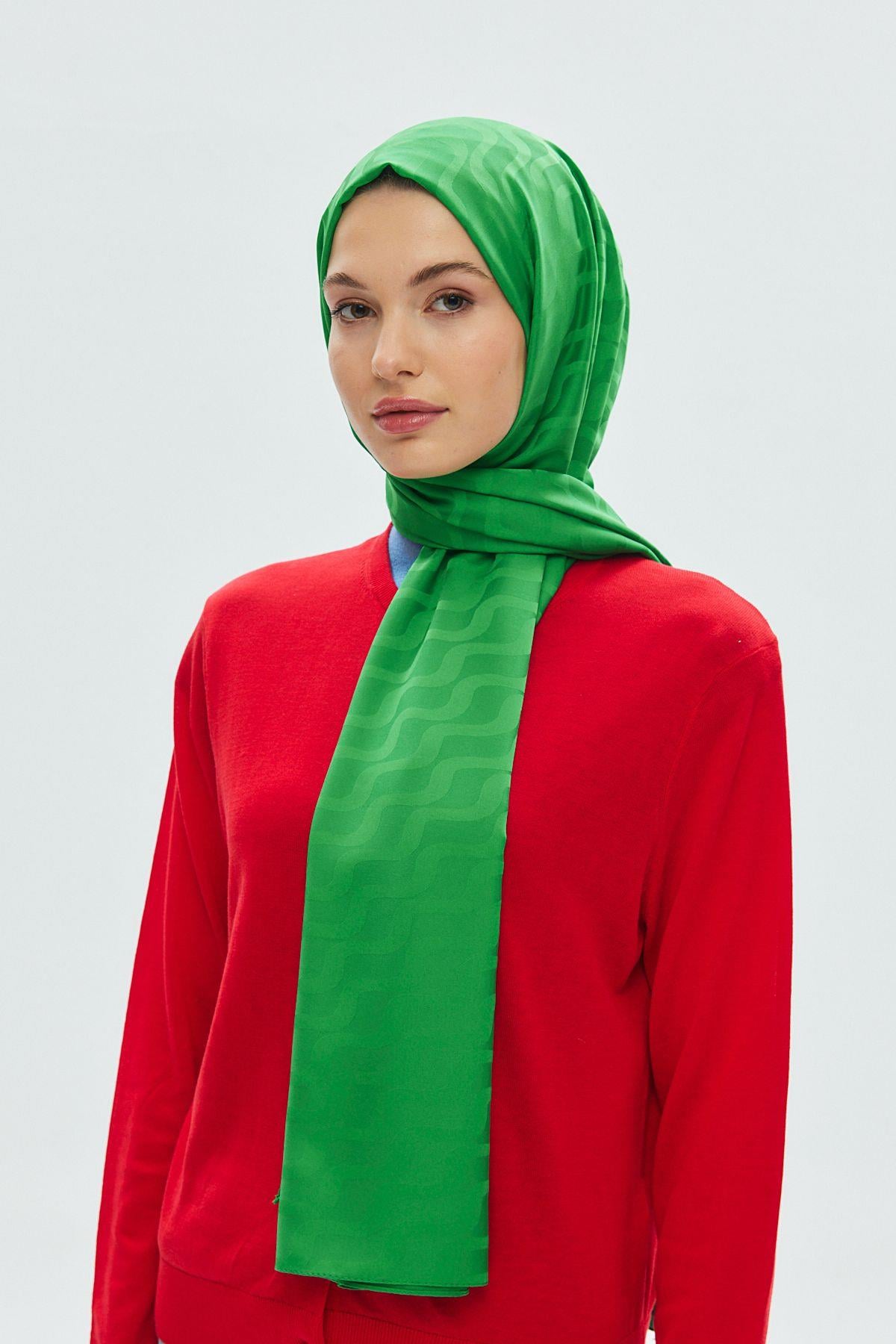 Su Yolu Desen Jakar Şal Benetton Yeşil