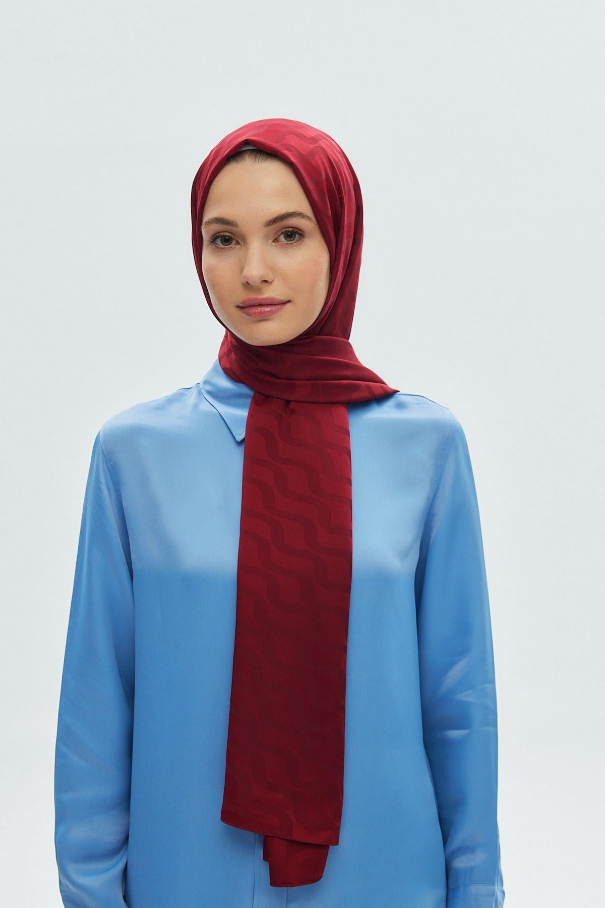Su Yolu Desen Jakar Şal Bordo