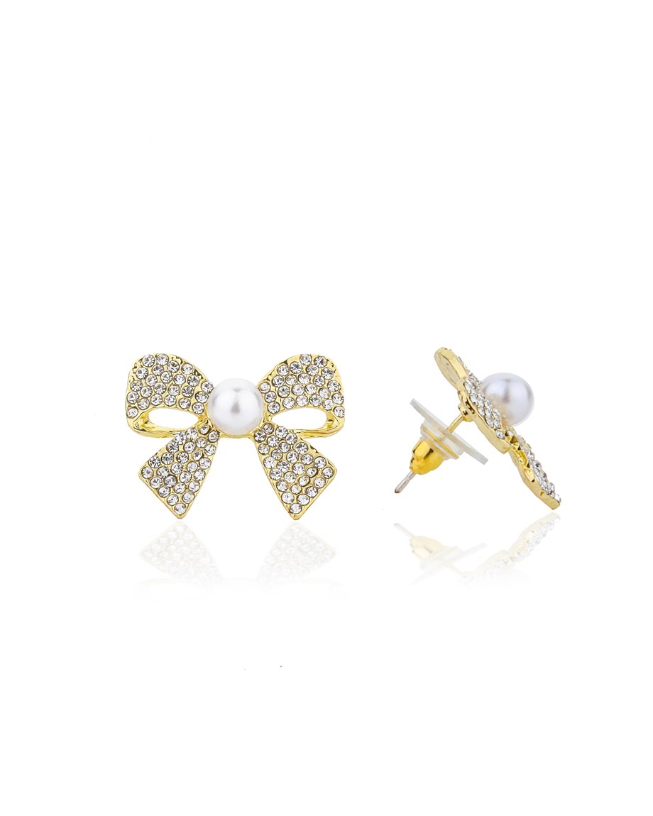 Gold Pearl Ribbon Küpe 