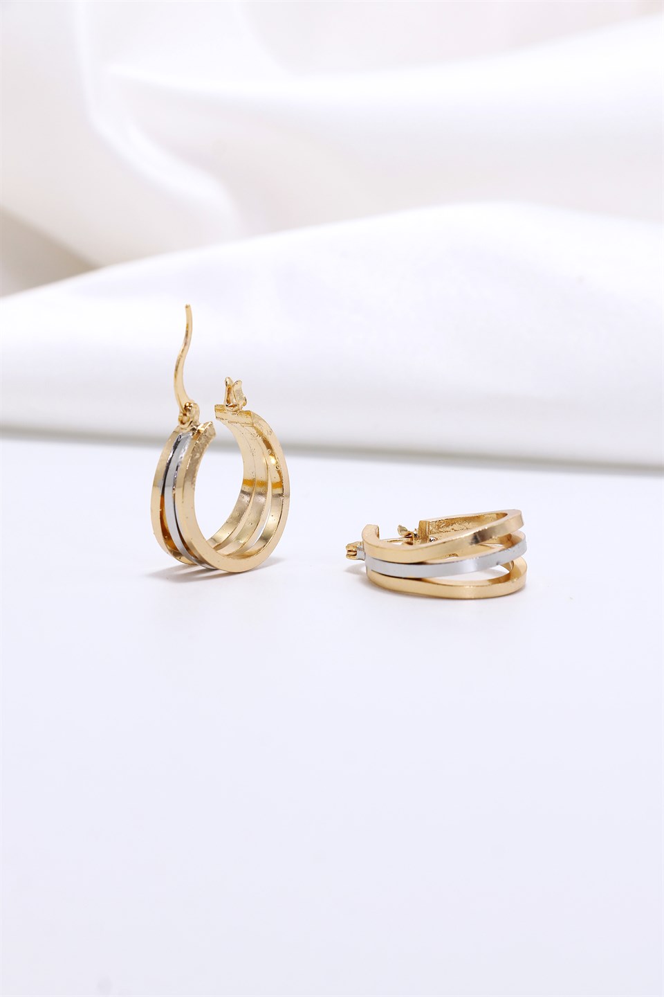 Gold - Rose - Gümüş Renkli Düz Kesim Tasarım Çelik Halka Küpe